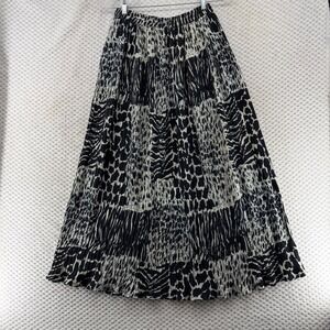 Advantage Maxi Skirt One Size Black Tan Animal Print Pleated Boho Long